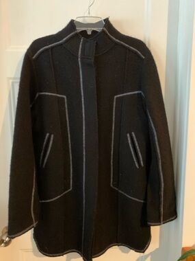 Rino Rossi mid length Black Wool Pea Coat with Gray Contrast Trim 3 season coat